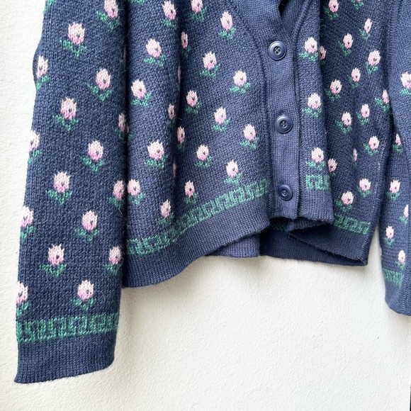 NWOT THE GREAT Navy Blue Bloom Lodge Alpaca & Wool Blend Floral Cardigan Sz S - Picture 9 of 16